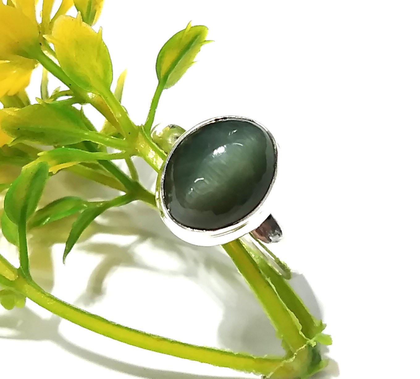 Natural Cat's Eye Gemstone Ring, Solid 925 Starling Silver Ring, Amazing Cats Eye Stone Size 11x9 mm Handmade Ring, Gift Birthday Ring